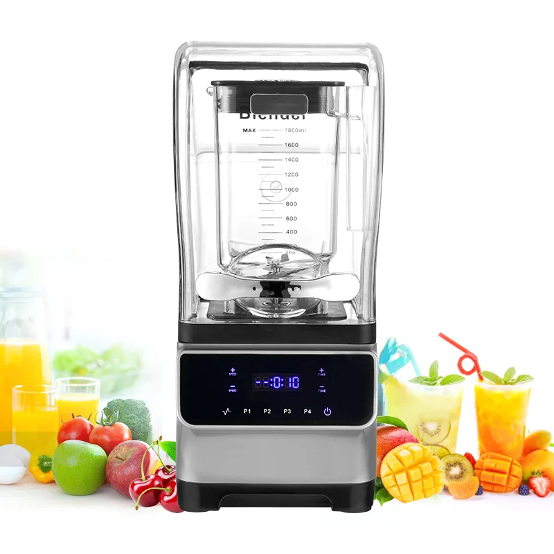 High Power Commercial Blender Soundproof Cover Multifunctional Heavy Duty Smoothie Milkshake Maker German Touchpad Plastic