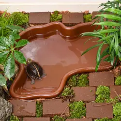 Turtle Water Tank Water Dish Bathtub with Anti-slip Ladder Drainage Hole for Tortoise Habitat Landscaping Water Basin for Turtle