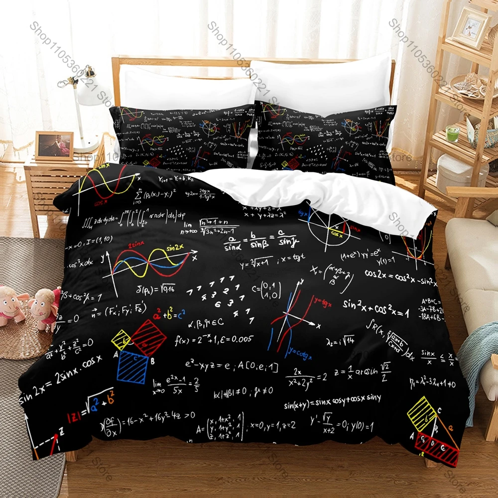 Blackboard Equation Print 3Pcs Duvet Cover Set Microfiber Soft Bedding Set No Filler with 2 Pillowcases for Kids Teen Room