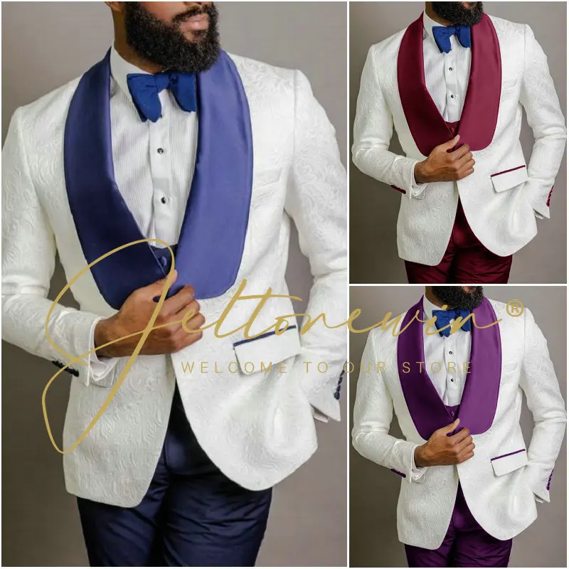 2025 traje clásico Floral para hombre, 3 piezas, esmoquin, chal, solapa, trajes de boda para padrinos de boda, conjunto de moda para hombre, chaqueta de fiesta, chaqueta + Pantalones + chaleco