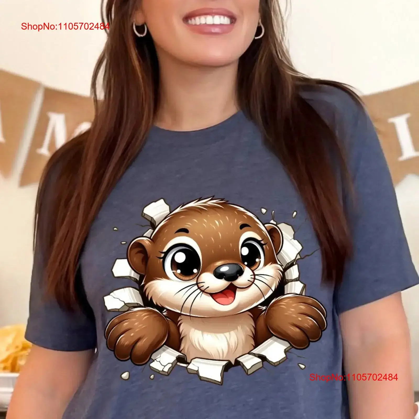 3D Otter Illusion T Shirt Realistic Cartoon Animal Wall Breakthrough Trendy Artistic Unique Top Idea vintage Washed