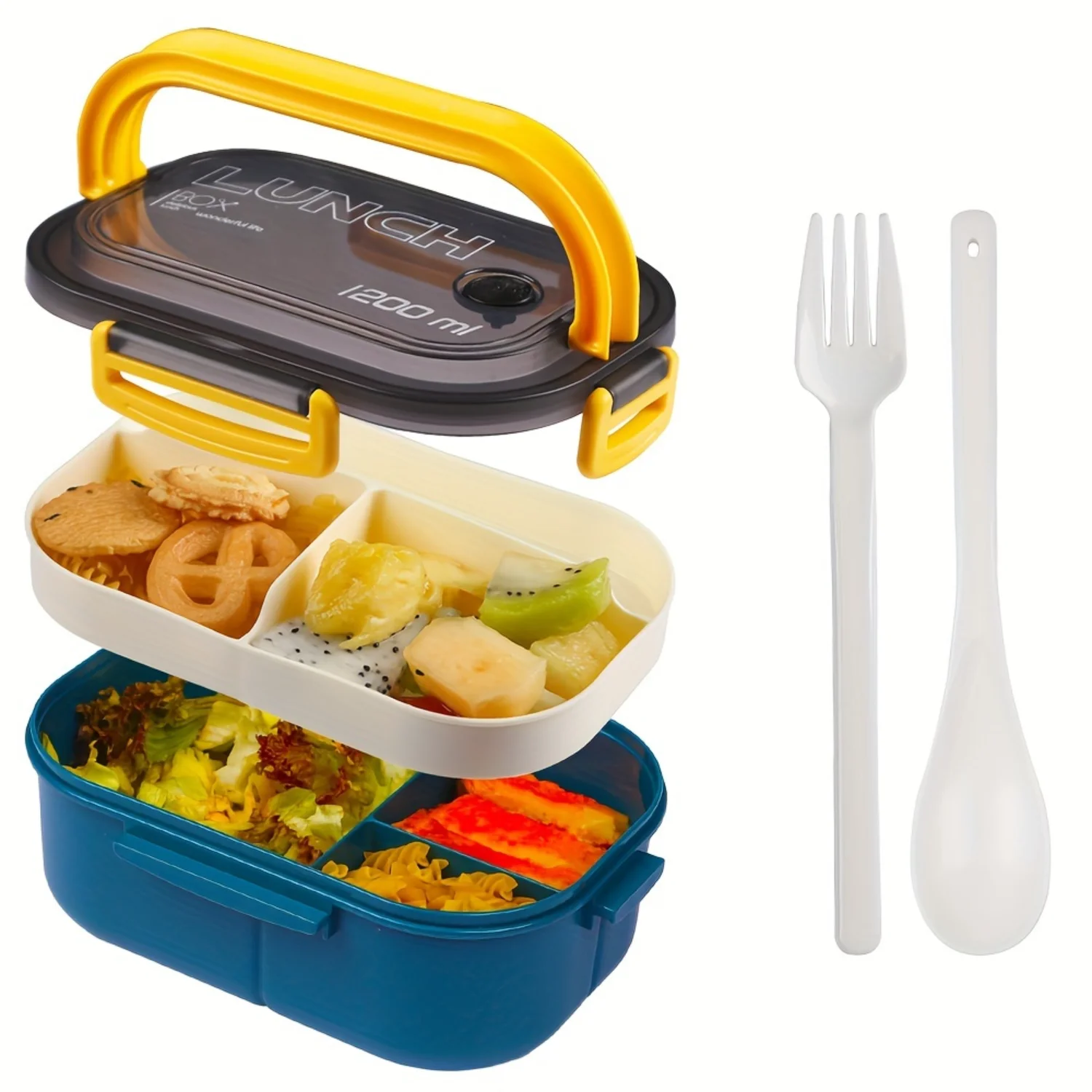 Leakproof & Double-Layer Bento Box with Cutlery - Microwave Safe, Perfect for Office, School & College Meals