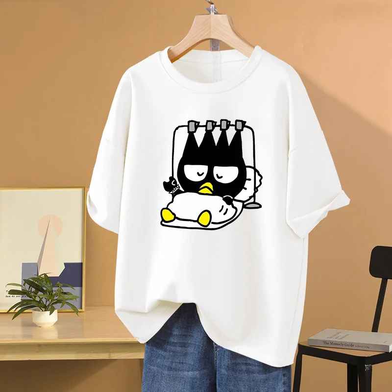 Kawaii Kuromi BADTZ MARU printed T-shirts spring and autumn Sanrio cartoon casual sports street printed T-shirts