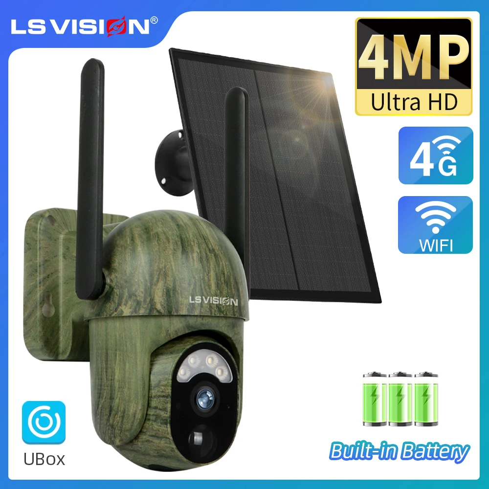 

LS VISION 4MP 4G Solar Security Camera Wireless Outdoor WiFi Human/Animal Detection Two-Way Talk IP66 Waterproof Wildlife Camera