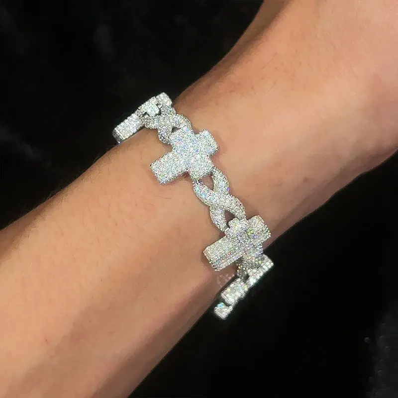 TUHE High Quality Classic Unisex Cross Bracelet Moissanite For 925 Silver Bracelet Hip Hop Jewelry Gift