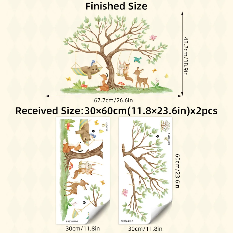Cartoon Cute Animal Wall Stickers Bear Rabbit Squirrel Swing For Children's Room Kids Bedroom Baby Room Decor Home Decoration