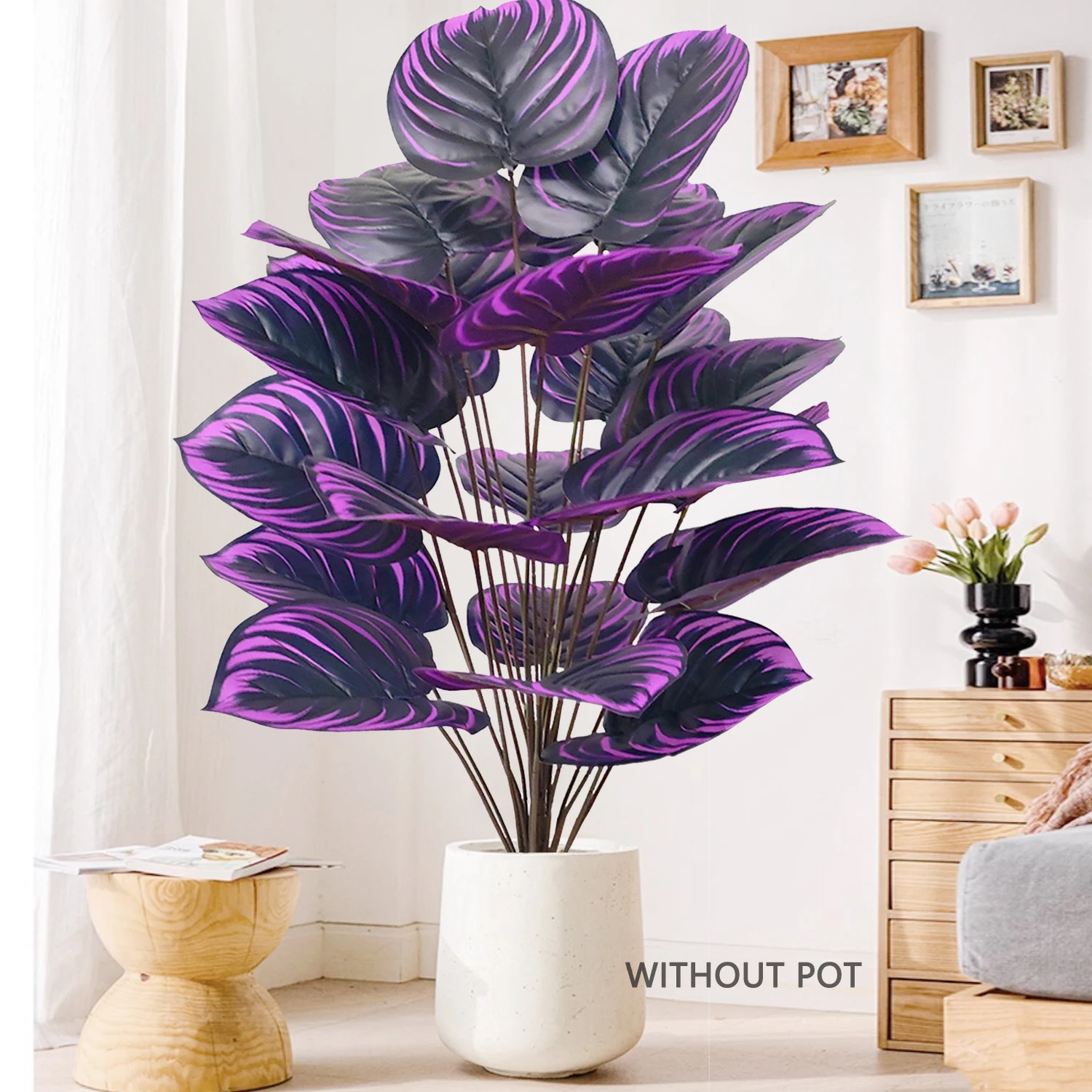 57-105cm /41.3in Artificial Plant Purple Water Lily Apple Leaf Violin Leaf Potted Plant Ornamental Suitable for able Home Decora