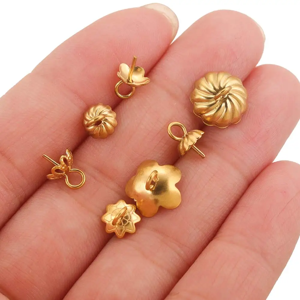 20pcs Stainless Steel Gold-plated Bead Caps Hollow Flower Bracket for DIY Necklace Earrings Jewelry Making Accessories Materials