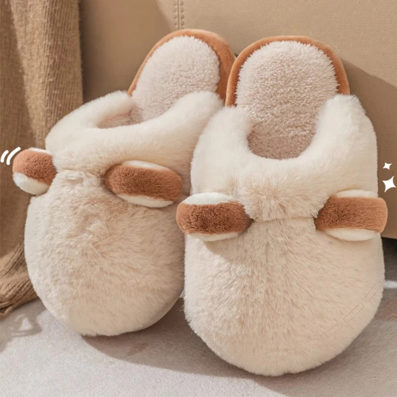 Cotton slippers for women autumn and winter indoor home anti slip and plush insulation men\'s cotton slippers for external wear