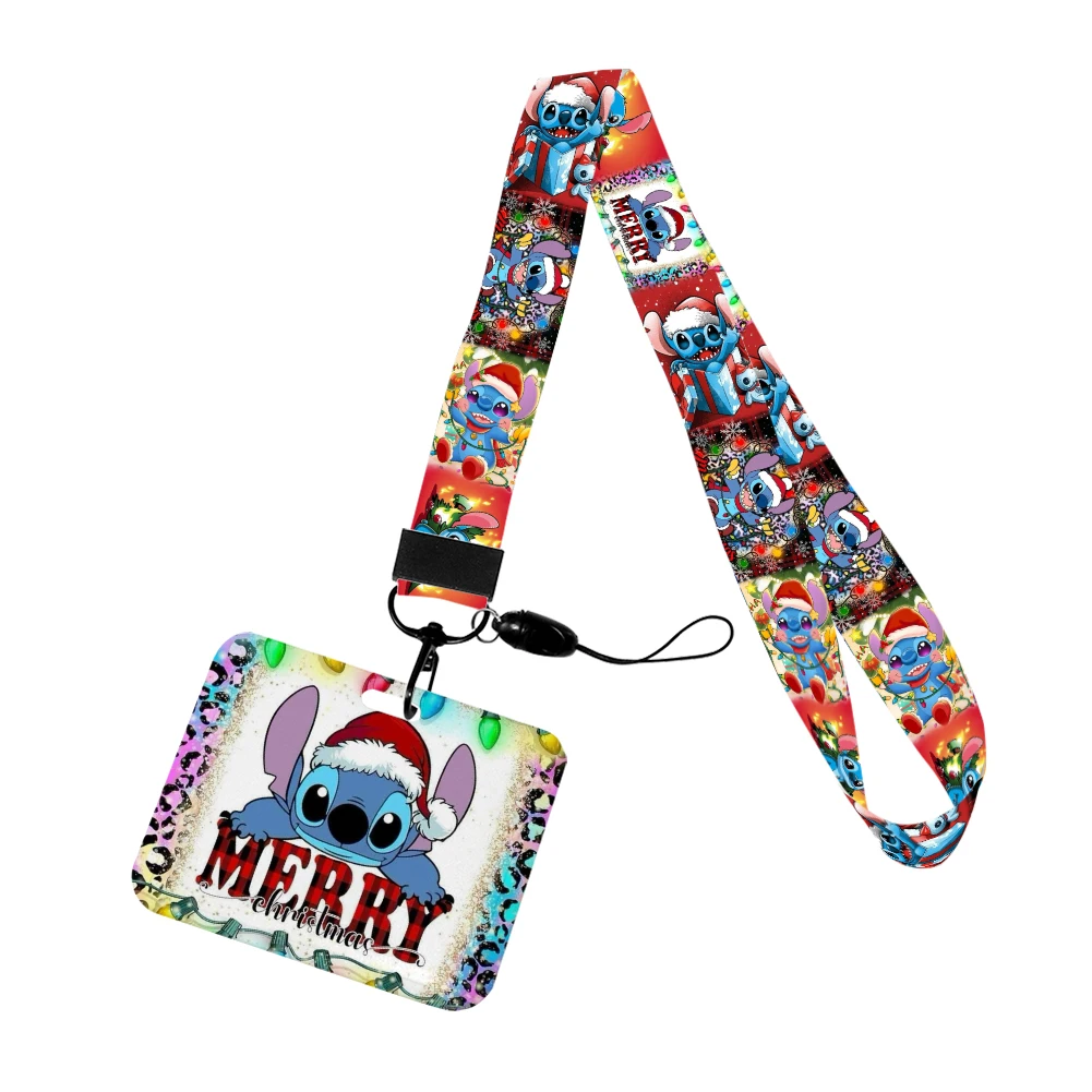 عطلة ديزني عيد الميلاد غرزة حامل البطاقة شارة اسم العمل مع سلاسل المفاتيح طالب بطاقة الهوية الحبل حامل الملحقات