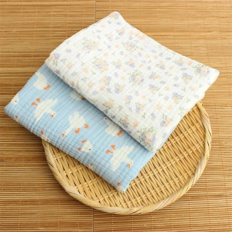 135x100cm Soft Breathable Blue Cotton Gauze Fabric for Swaddle Bibs Blankets and Clothing Textured Crepe Material Sewing Cloth