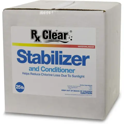 Rx Clear 25 Lbs Swimming Pool Stabilizer Conditioner - Cyanuric Acid Water Balancer Reduces Chlorine Loss from Sunlight Longer