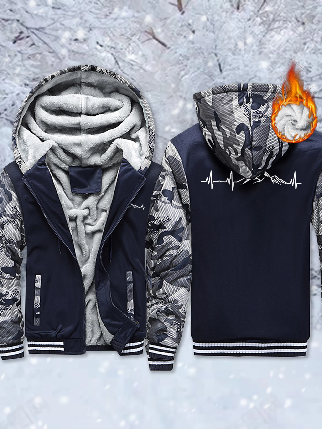 

Mountain Heartbeat креативные принты флисовые базовые куртки мужская мода зимнее пальто теплая утепленная толстовка с капюшоном удобная спортивная одежда на молнии