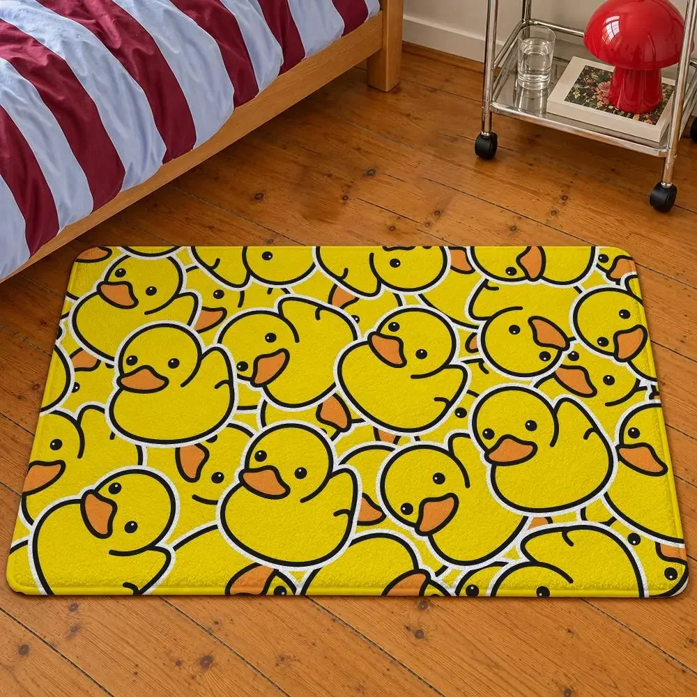Art Yellow Rubber Duck Squeaky Ducky Floor Mat Soft Flannel Entrance Doormat Non-Slip Washable Rug For Bedroom Home Decor
