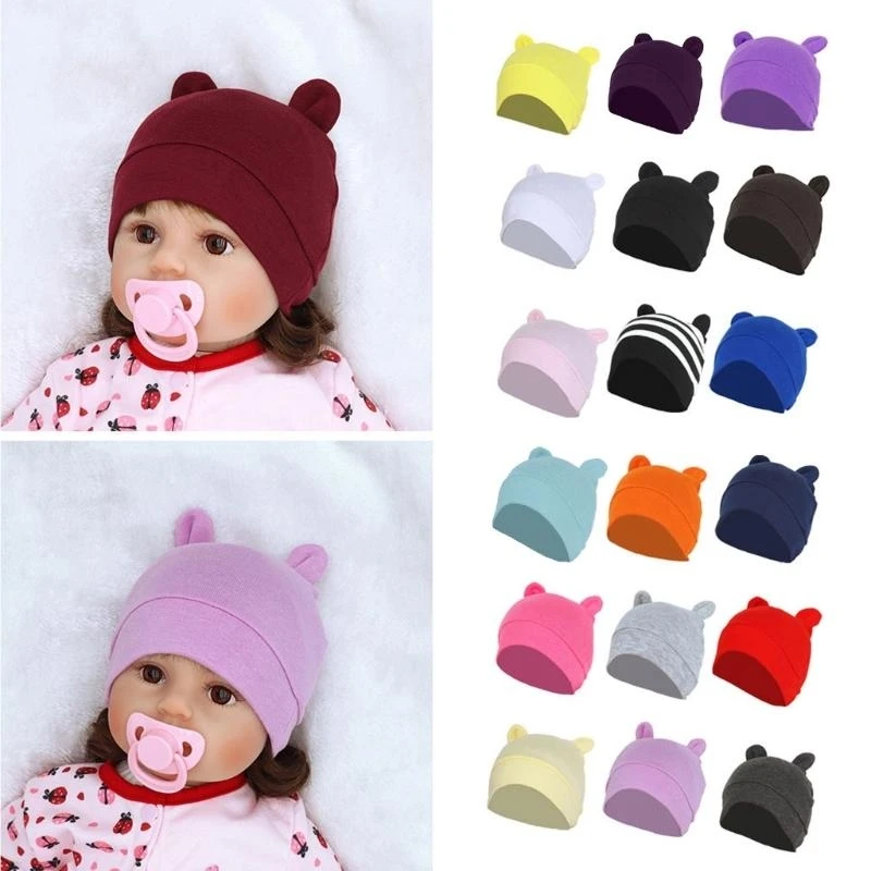 M76C Gorro con orejas oso bonito para bebé 0 a 3 meses, gorro algodón suave, gorro para bebé