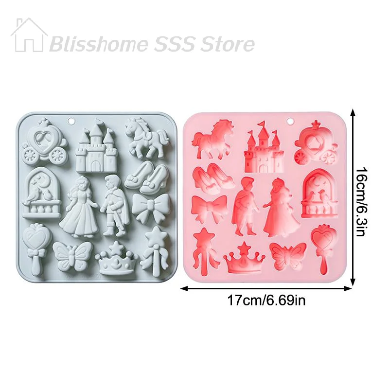 【S】12 Cavity Prince, Princess Silicone Mold 3d Bow, Castle, Horse Fondant Candy Chocolate Mould Cake Decoration For Home