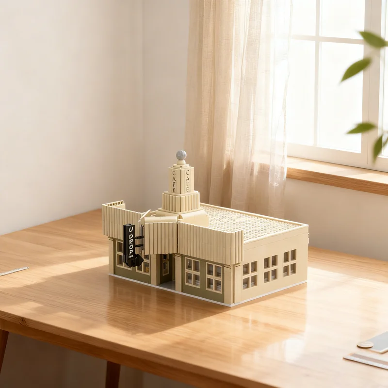

2760 деталей MOC U Drop Inn Cafe: Модульная модель городской улицы, строительные блоки, архитектурная игрушка, рождественский подарок, кирпичики для детей, сделай сам