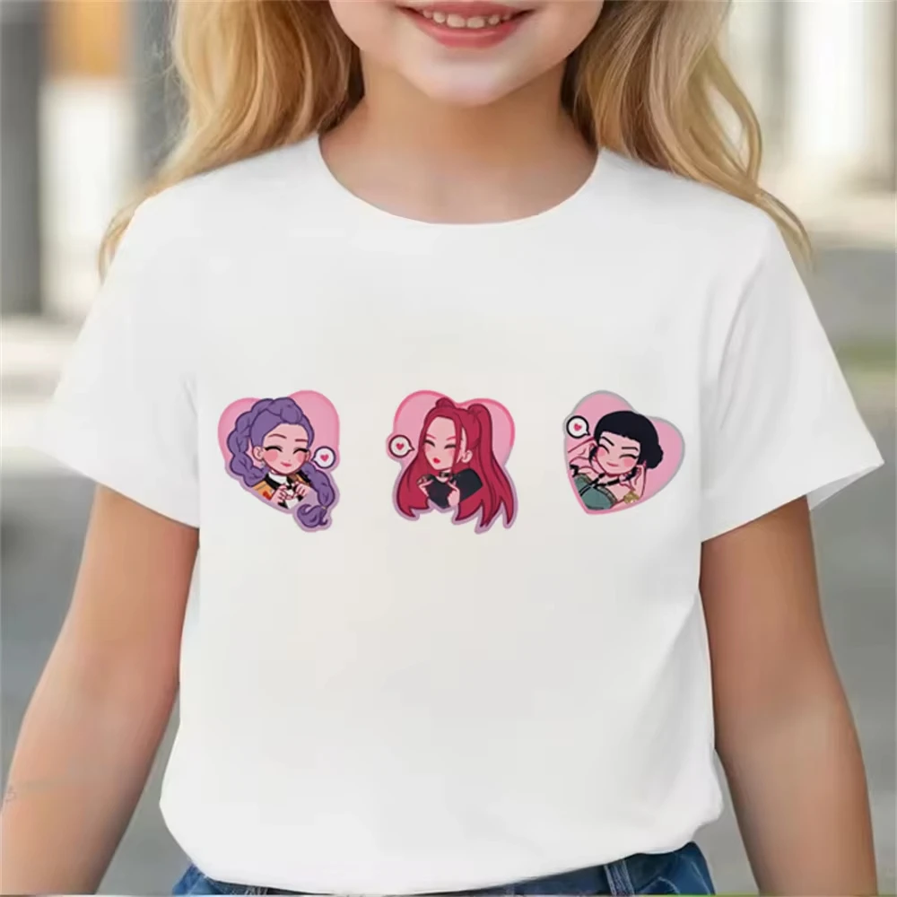 Футболка KPop Demon Hunters Tiger для девочек и мальчиков, детская одежда K-Pop Hunters Demon Hunters, футболки с милым мультяшным принтом, топы