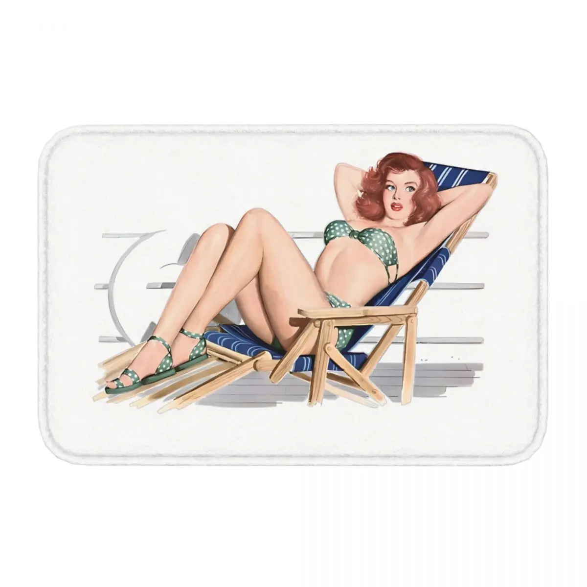 Pin Up Girl Kitchen Non-Slip Carpet In Bikini On Deck Chair Bedroom Mat Welcome Doormat Floor Decoration Rug