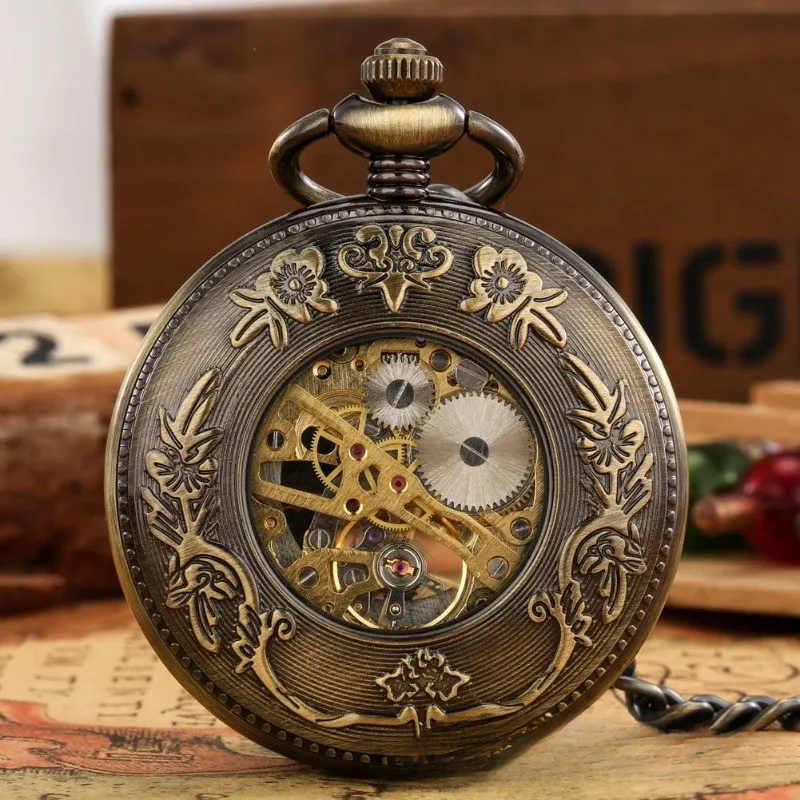 Men's mechanical movement Roman digital dial pocket watch retro hollow dragon manual mechanical pocket watch