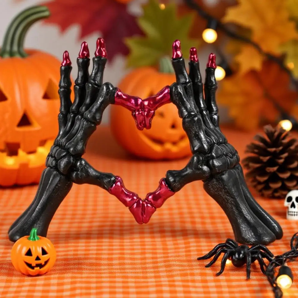 Love Gesture Skeleton Hand Statue Skeleton Hand Figurine Resin Sculpture Love Heart Gesture Halloween Ornament for Home Office