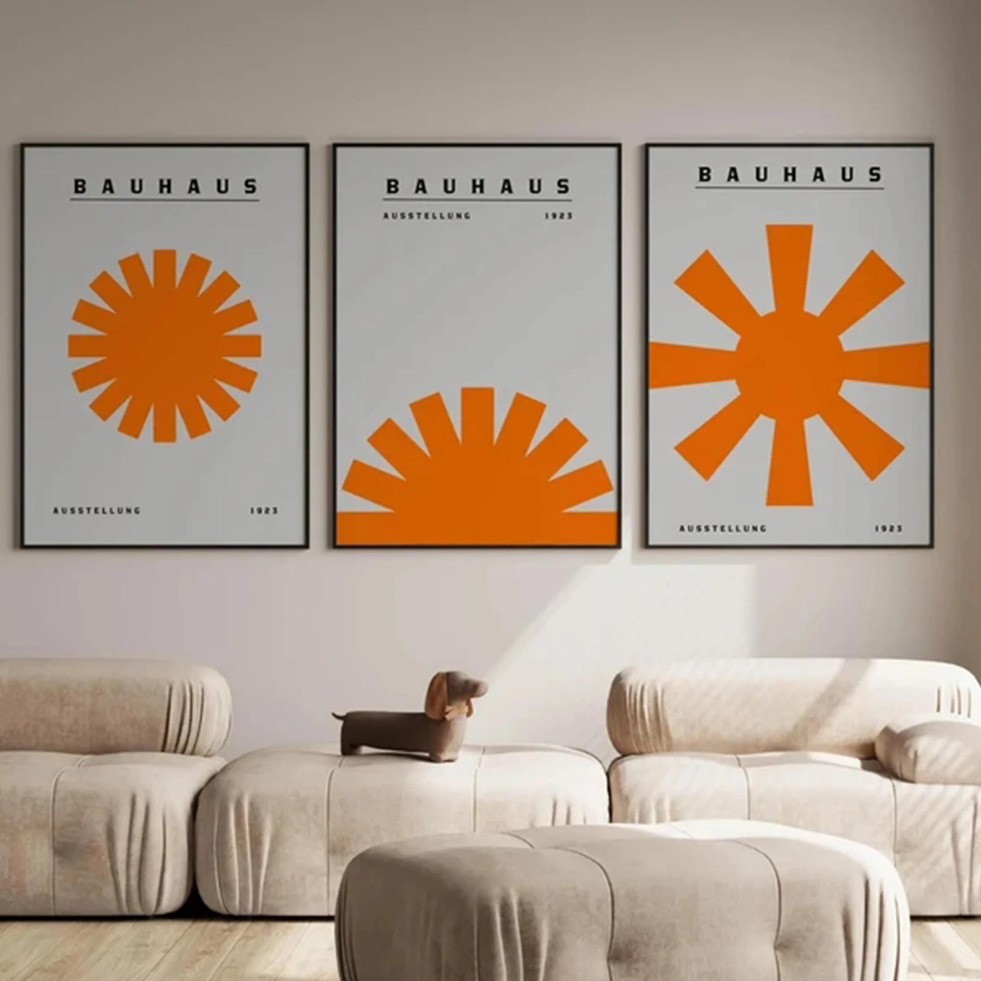 3pcsModern Grey‑Orange Bauhaus Polygons Wall Art Print Canvas Painting Poster Picture For Living Room,Bedroom Home Decor