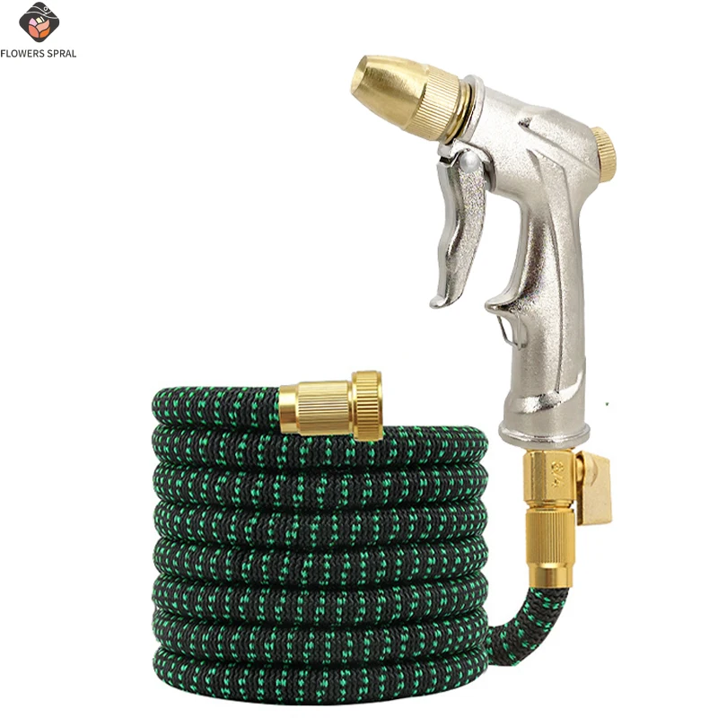 Gartenschlauch, magischer Schlauch mit Messinganschluss, Metall-Hochdruck-Wasserpistole, geeignet für Autowäsche und Gartenbedarf