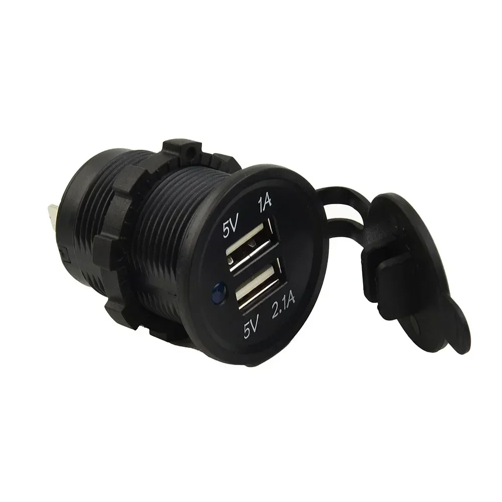 Dual USB Charger Black LED Indiacator Lights Mobile Phone Motorcycle Multifunctional Plastic 2.09 X 1.46 Inch  Scooters Socket