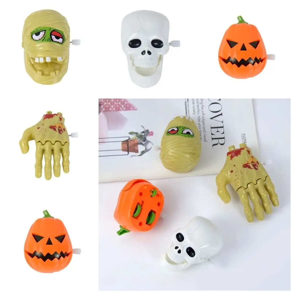 Juguete antiestrés de calabaza para Halloween, juguete de mecanismo de relojería, momia, mano rota, cuerda, juguetes para caminar, calabaza de peluche, juguete de relojería, regalos