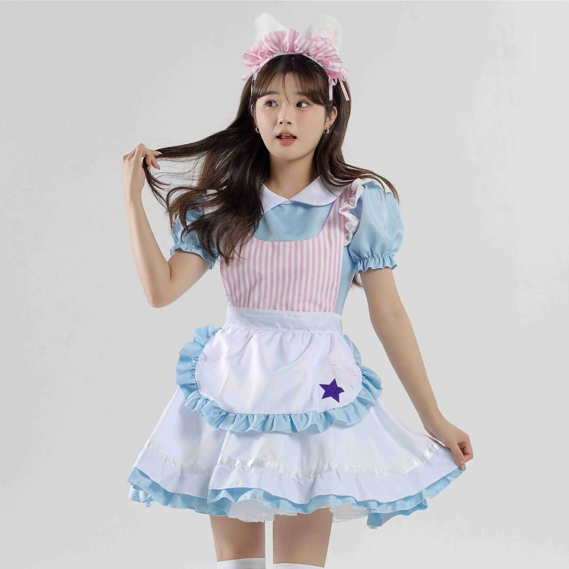 

Cute Blue Sexy Maid orm Lolita Dr Coffee op Maid Work orm ort Sve Spring Faion Women's Traditional Co...