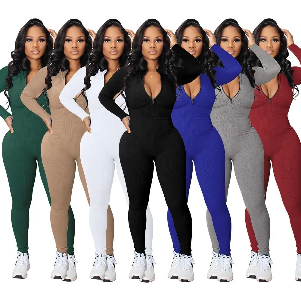 

Spor Zipper Jumpsuit with Pit Stripe Design Long Pants Polyester Fiber mid Waist Length Full Polyester Fabric Ladies Suit