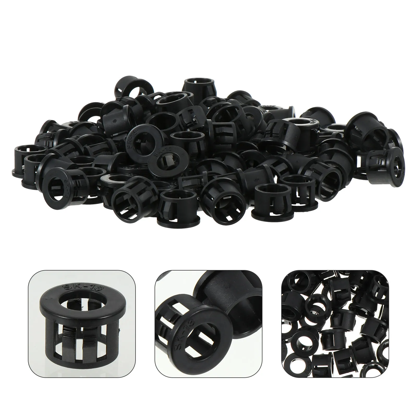 100Pcs Cable Protective Grommet Nylon Wear Resistant Insulation Vibration Absorbing Snap Lock Black Grommet Protector Bushing