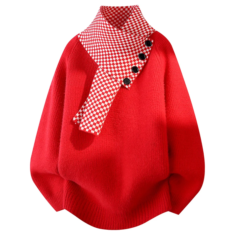 

Мужской утепленный свитер с высоким воротником и вязаным шарфом-воротником из полиэфирного волокна, повседневный стиль, модный городской образ для осени и зимы