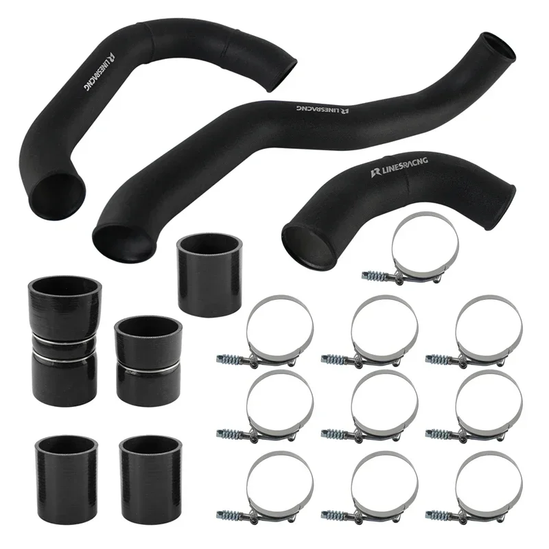 

Black/Blue/Red Aluminum wrinklPipe&Boot Clamps Kit Hot &Cold Side For 08-10 Ford 6.4L Powerstroke Diesel V8 Turbo Engine