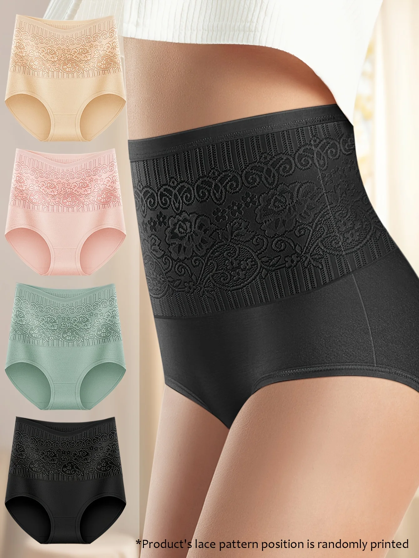 4 pcs jacquard high waist panties Belly Control hip lift panties Women's panties