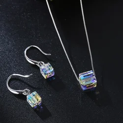 Square Cube Crystals from Austria Jewelry Sets Colorful Beads Pendant Necklace Drop Earrings for Women Party Wedding