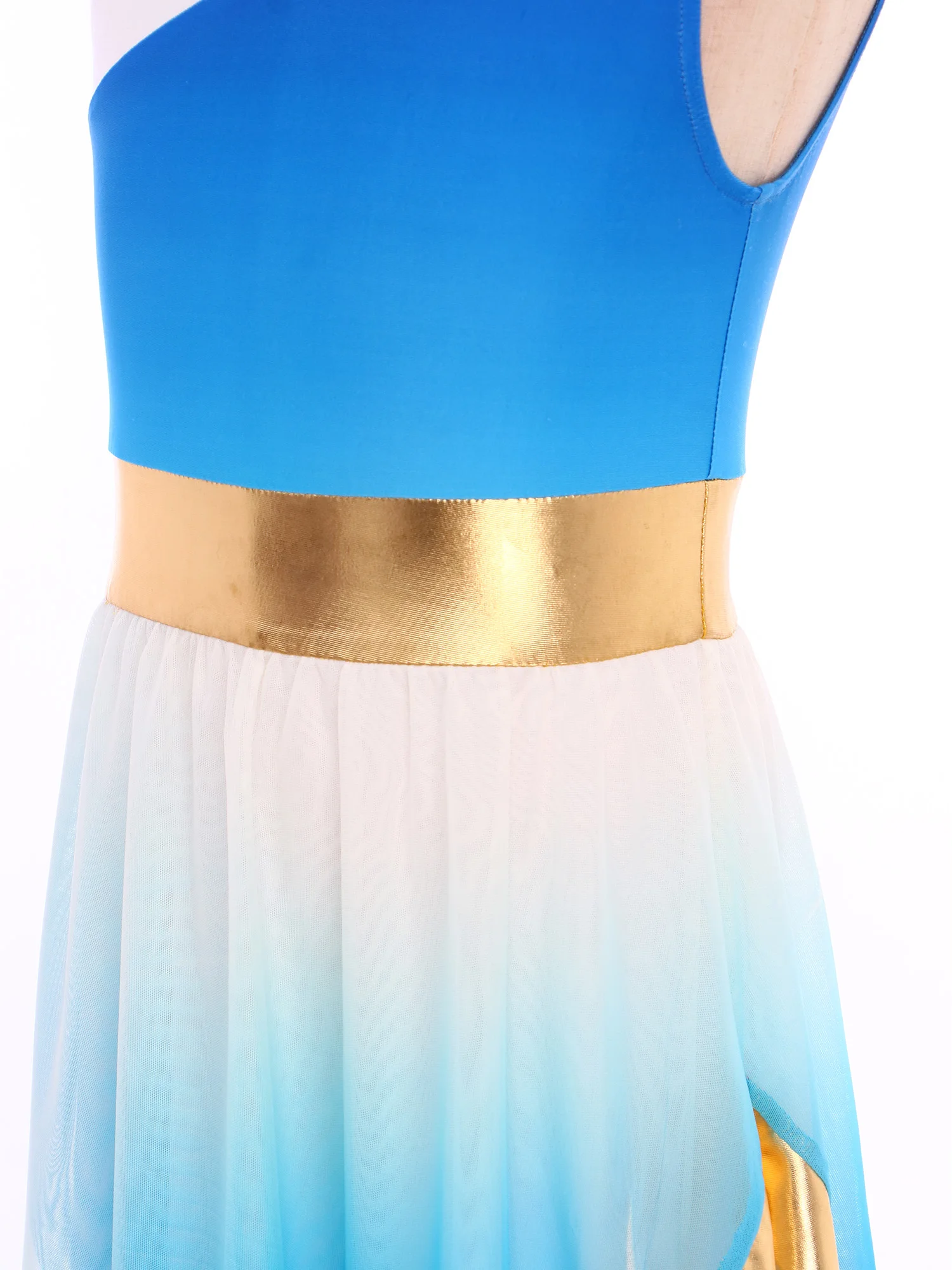 Sukienka do tańca liturgicznego dla dziewczynek, bez rękawów, z dekoltem w serek, asymetryczna, strój do tańca współczesnego na występy sceniczne.