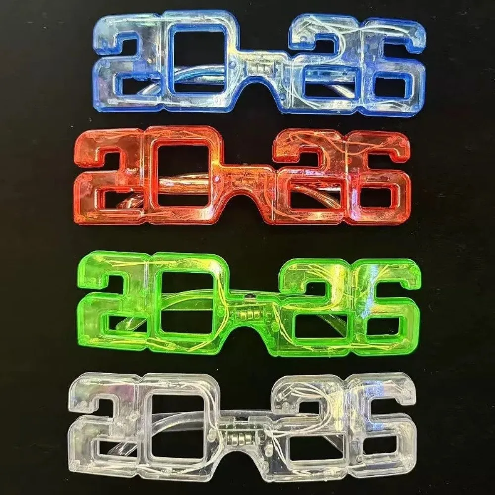 

LED Glow 2026New Year Glow Glasses Square Shape Photographic Ornaments 2026 LED Glow Glasses Light Up Colorful