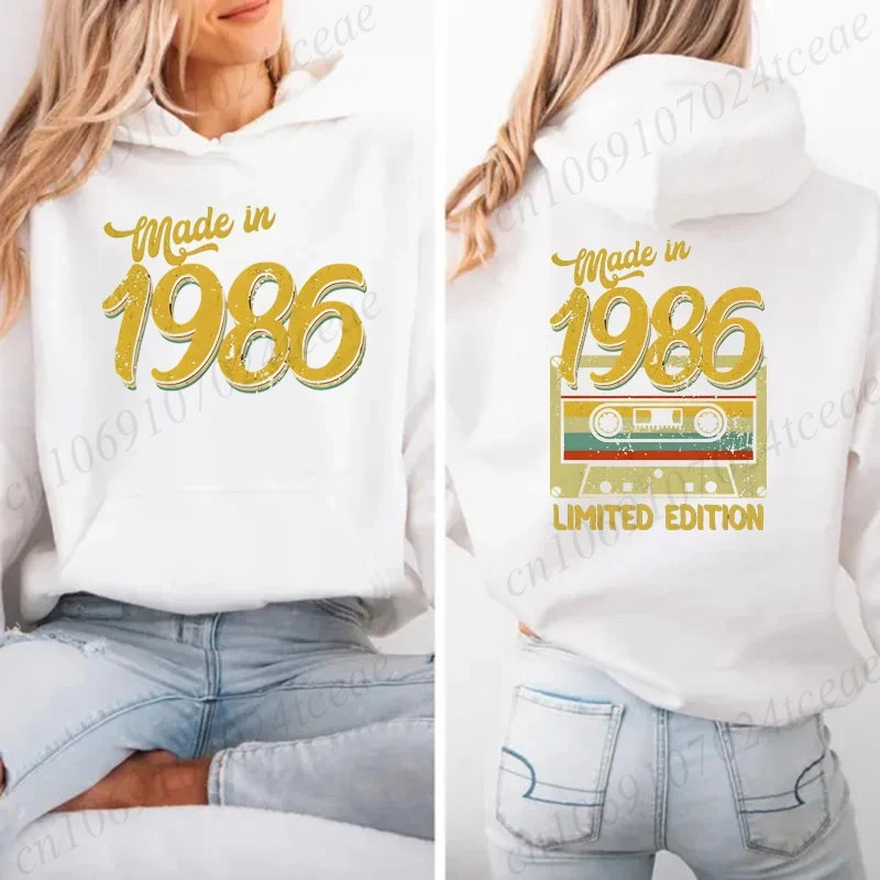 Neue Mode Frau Gedruckt Hoodie Baumwolle Täglich Casual Mode Mit Kapuze Sweatshirts 1986, Begrenzte Kassette Pullover Sweatshirts