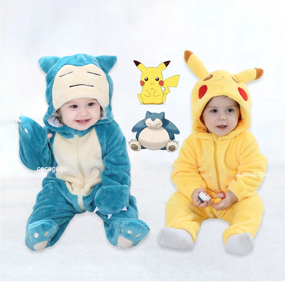 

Miniso Pikachu Baby Jumpsuit Cute Snorlax Romper Toddler Infant Newborn Bodysuit Children Cosplay Winter Hooded Outfits