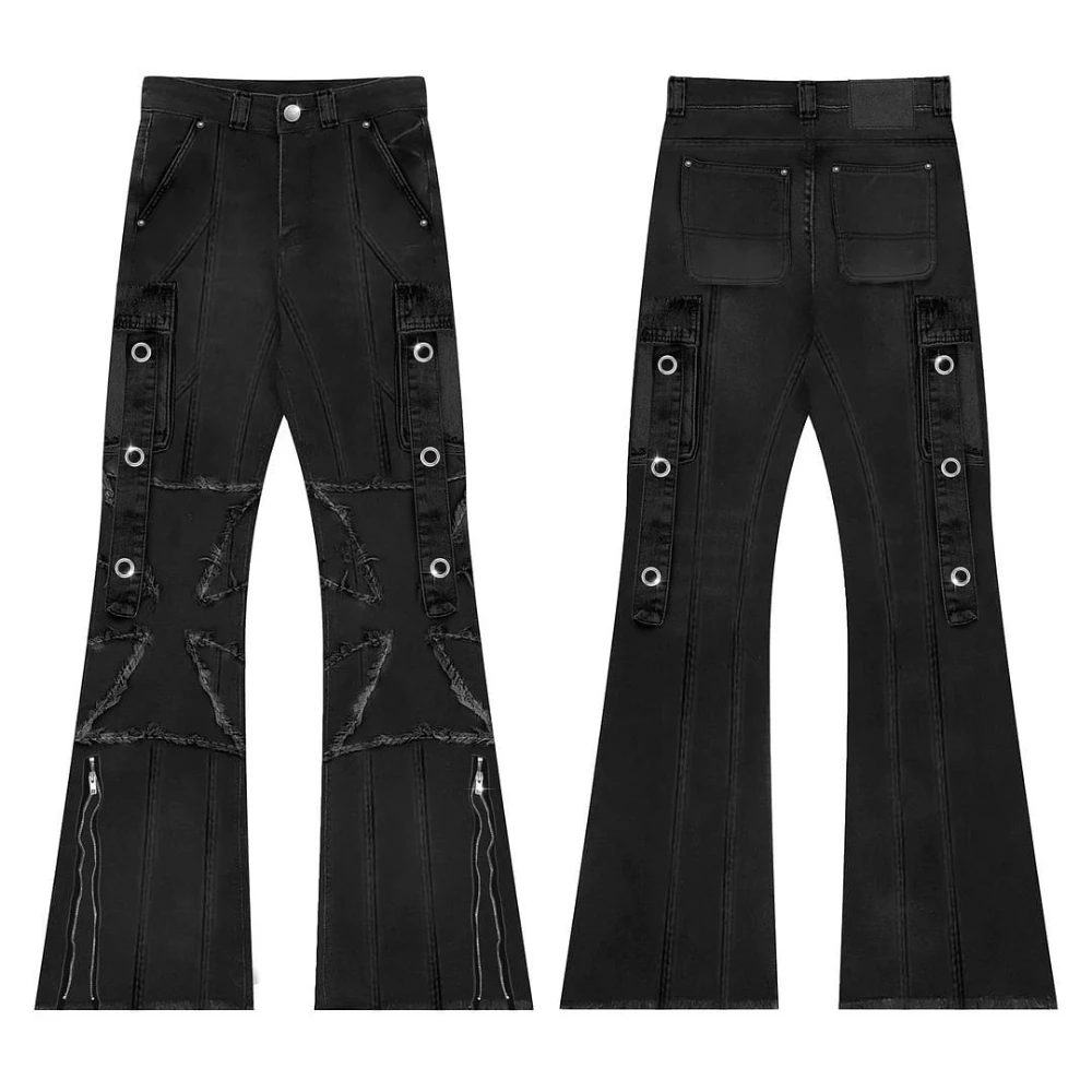 

Y2g Gothic High Street Niche Ins Style Personalized Destruction Frayed Pocket Zipper Jeans for Women Black slim model