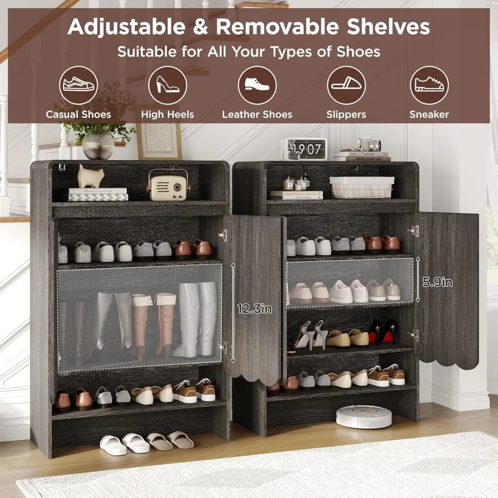 خزانة تخزين الأحذية ذات الرف القابل للتعديل مكونة من 5 طبقات، وضيقة قائمة بذاتها