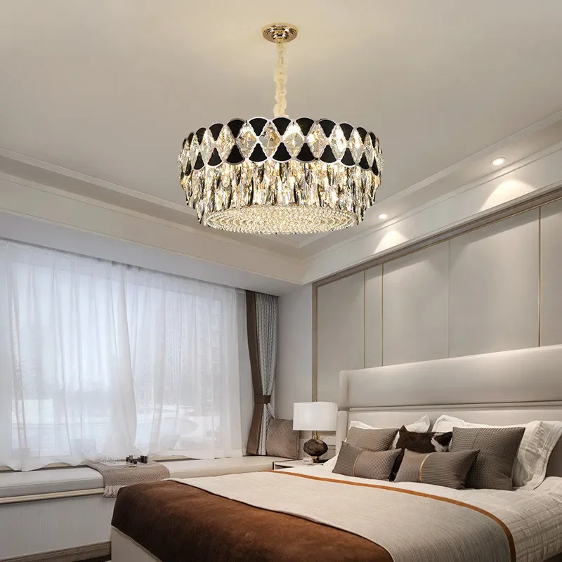 

Light Luxury Round Living Room Crystal Chandelier Postmodern Restaurant Bedroom High-End Wine Villa Club Artistic Creative Lamps