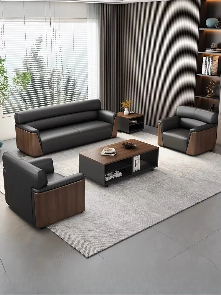 

Office Sofa Business Reception Bank Meeting Room Coffee Table Combination Simple Modern Leather Art Business Rest Area