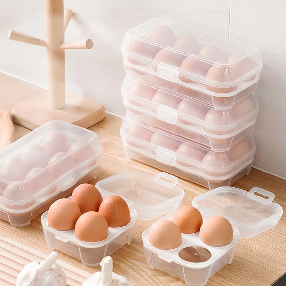 Portable Egg Storage Box Tray 3/4/8 Grid Transparent Shockproof Egg Container Waterproof Egg Tray Kitchen Organizer For Outdoor