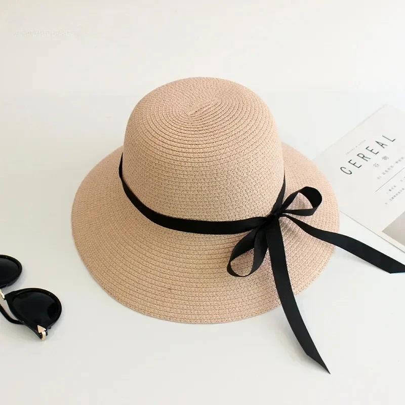 

Foldable Summer Solid Color Hat Female Casual Sun Hat Women Black Butterfly Brim Cap Beach Hats Party Gift