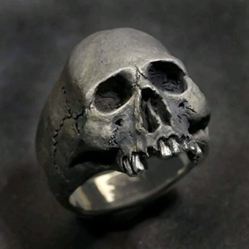 Jianjie Men's Light Luxury Skull Ring Motorcycle Biker Punk Style Men Rings Unique Personality Accessories Trend