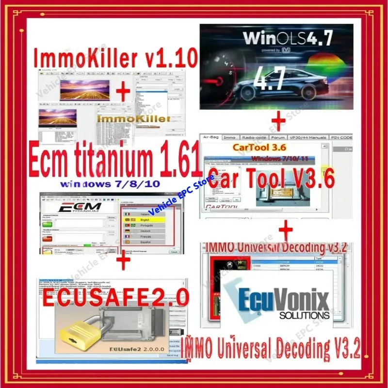 2026 hot ECUsafe 2.0 Car Tool Clear Airbag Immo off IMMO Killer V1.1 IMMO Universal Decoding V3.2 Winols 4.7 ECM Titanium 1.61