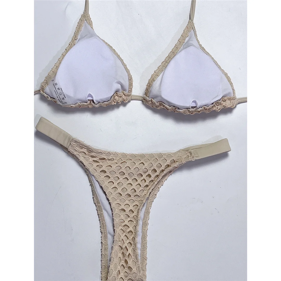 Ausgeschnittener Neckholder-Bikini mit Rüschen, zweiteiliger Badeanzug für Damen, gepolsterter Badeanzug, Badebekleidung, Schwimmanzug V7205 – Detail 3