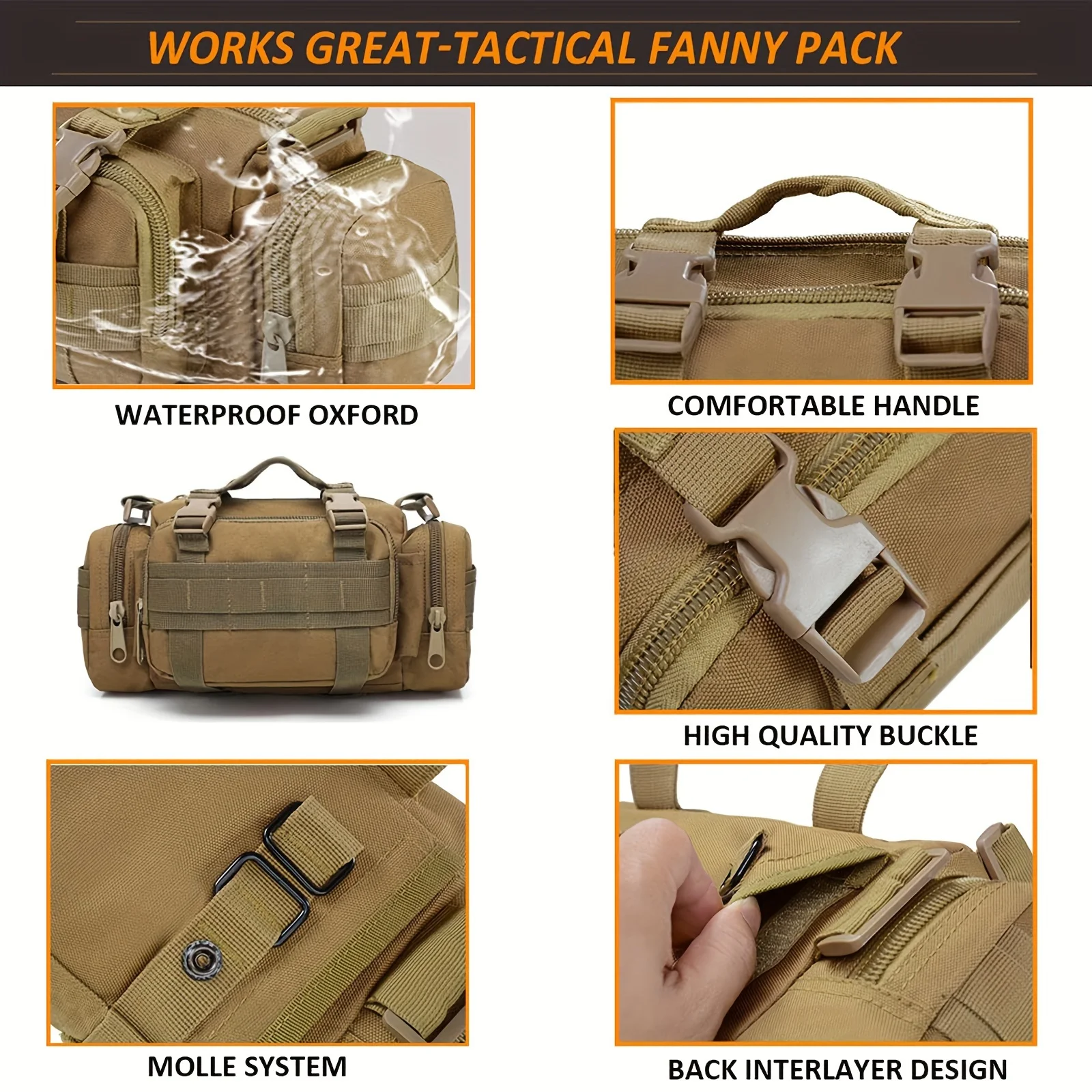 Waist Fanny Pack for Men Waterproof Cross-body Shoulder Sling Bag for Hiking Outdoor Climbing Fishing Camping
